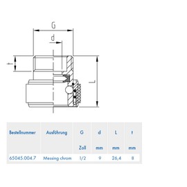 ABA Beul 65045.004.7 Plug-In Shower Hose Coupling with Male Thread G 1/2 Chrome-Plated