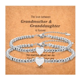 CERSLIMO Grandmother Granddaughter Gifts - Lovely Heart Bead Bracelet for Granddaughter, Grandma Gifts Mothers Day Christmas Birthday Valentine Gift for Her