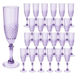 LEYIQU Plastic Champagne Flutes, 24PCS Purple Wine Glasses Goblets Reusable Champagne Flute for Weddings, Bachelor Parties, Toasting, and Events(24,Purple)