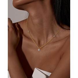 Molenia Dainty Pendant Heart Necklace for Women, 14K Gold 925 Sterling Silver CZ Diamond Zirconia April Birthstone Necklace Birthday Gifts for Mom Wife Daughter, Rhinestone Jewelry for Wedding Prom