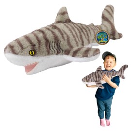 EcoBuddiez - Tiger Shark by Deluxebase. Large 53 cm soft plush toy made from recycled plastic bottles. Environmentally friendly cuddly gift for children and cute stuffed toy for toddlers.