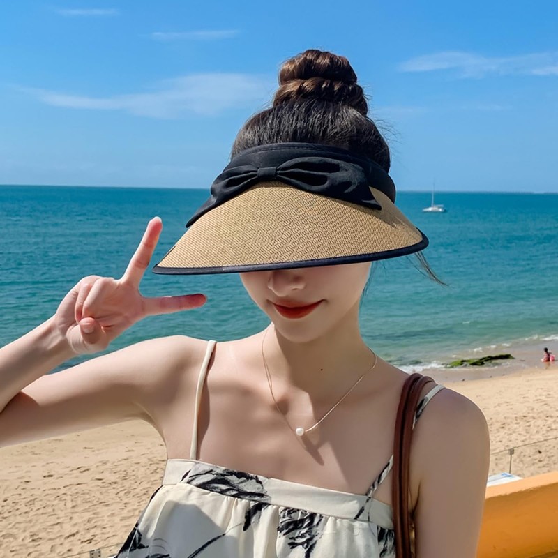 Qzkouma QHK-581 Women's Sun Visor, UV Protection, Straw Hat, Wide