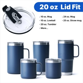 Diumepo 20 oz Tumbler Lids for YETI Rambler, 2 Pack Spill-Proof Lids for 3.2 inch diameter Tumbler, Covers for 20 Ounce Cup(Black)