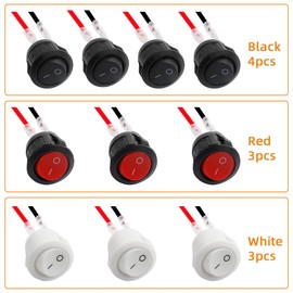 10pack KCD1 Mini Rocker Switch,On Off Switch, 2 Pin Pre-Wired Latching Round Toggle SPST Snap for Boat