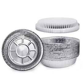 WHDepot - Sartenes redondos de aluminio desechables de 7 pulgadas con tapas transparentes (paquete de 30), apto para congelador y horno, para hornear, cocinar, almacenar, asar y recalentar,