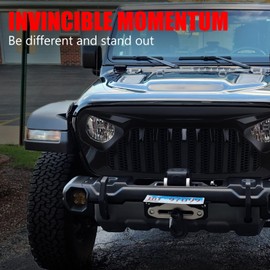 DKMGHT Front Grill Glossy Black Grille Grid For Jeep Wrangler JL JLU 2018, 2019, 2020, 2021, 2022 & Gladiator JT (Glossy Black Fury)