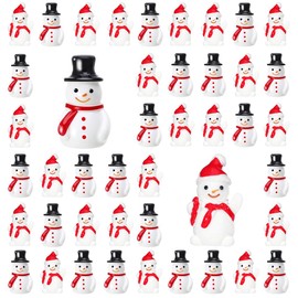 AWEELON 50 Pcs Mini Snowman Figurines Christmas Tiny Resin Snowman Decoration with Hat Xmas Micro Landscape Ornament Garden Accessories Mini Winter Ornaments for Crafts DIY Xmas Party