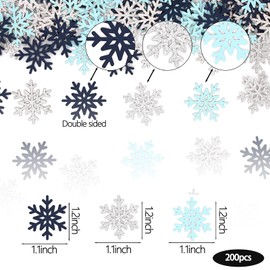 Vofrise 200PC Blue Silver Snowflakes Confetti Winter Wonderland Baby Shower Decorations Boy First Birthday Table Scatter Christmas Party Decor
