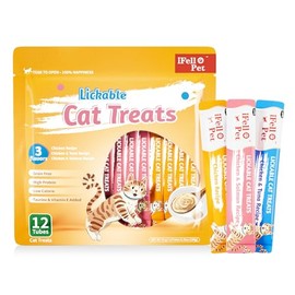 High-Meat Lickable Cat Treats Variety Pack – Real Chicken & Seafood – Smooth Creamy Purée – Grain-Free – (15g Each) (12)