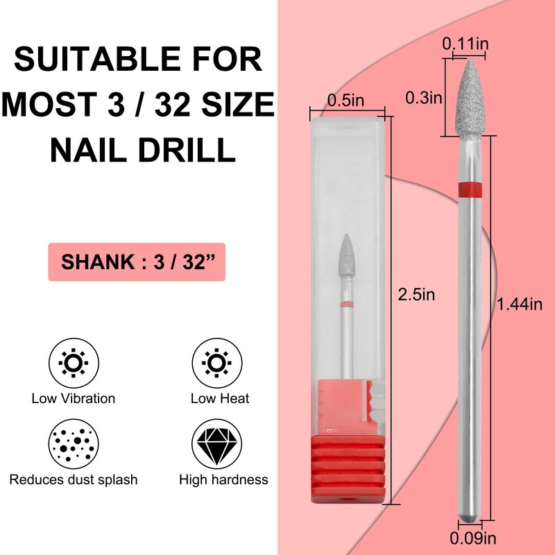 Vnjaoi Nail Drill, 3/32 Inch Diamond Acrylic Nail Drill with