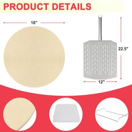 DcYourHome 16 inch Round Pizza Stone with Rack for Oven, BBQ Grilling, Natural Cordierite Pizza Stone Kit with Pizza Peel & Plastic Scraper for Baking Bread, Universal High Temperature Baking Stone