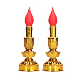 Haofy Candle Lamp, Led Light Red Color Retro Chinese Single Light Electric Candle Lamp, Ancient Buddhist Supplies 1 Pair(B)