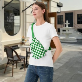 Small Checkered Crossbody Sling Bag Chest Bag Water Resistant Fanny Pack Running Phone Holder for Women Men Workout Travelling Hiking(Green)