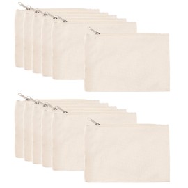 12 Pack Blank Canvas Zipper Pouch Bulk, Makeup Bag Pencil Case for Cosmetic & DIY Crafts (6 x 8 in)