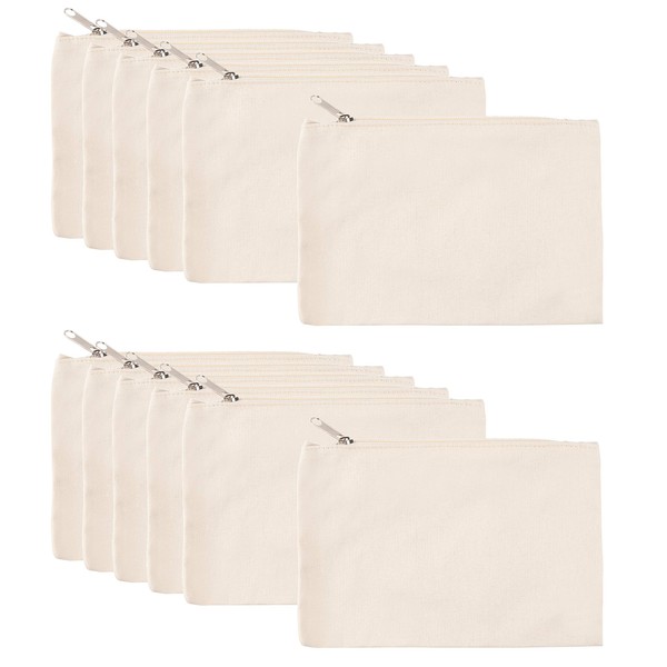12 Pack Blank Canvas Zipper Pouch Bulk, Makeup Bag Pencil Case for Cosmetic & DIY Crafts (6 x 8 in)