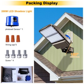 BIRITALO 200W LED Parking Lot Light 28000LM Bright Dusk to Dawn FloodLights Outdoor with Trunnion Wall Yoke Mount 5500K Commercial 85-277V IP65 Waterproof Shoebox Barn Lighting for Yard,Garage