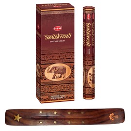 HEM SANDALWOOD Incense sticks Pack of 6 with DHS incense stick holder for Healing, Spirituality, Aromatherapy, Incense Spa, Yoga, Meditation,and Relaxation…