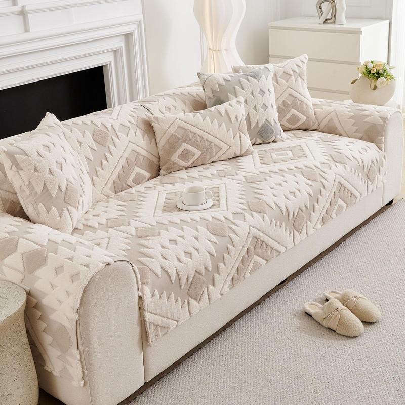 XSlive Boho Plush Couch Covers for Sofa Washable, Fuzzy Soft