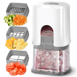 KEOUKE Multifunctional Vegetable Chopper White - 3 Interchangeable Blades Potato French Fry Cutter with Container & Storage Box Food Chopper Dicer for Cucumber, Tomato, Carrot, Onion