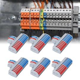 6Pcs DIN Rail Terminal Blocks, 2 in 12 Out Electrical Wiring Connectors Lever Wire Conductor for Home Appliances Lighting Electric Control