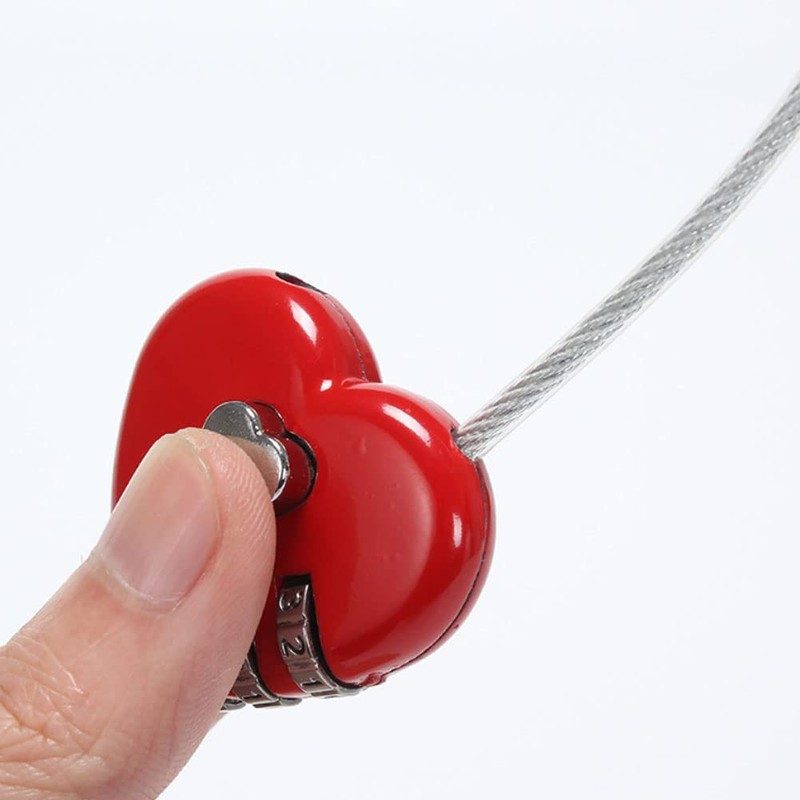 3 Pcs Red Heart Shape Code Lock, Wire Rope 3