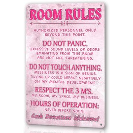 Pink Room Decor For Teen Girls Room Rules Sign Bedroom Door Decor Cute Stuff Fun Room Signs For Teen Girl Aesthetic Cool Preppy Things Decorations For Bedroom Funny Metal Tin Sign 12 X 8 Inch