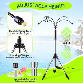 Adjustable Height Standing Misters for Outside Patio, 4.1Ft Stand Misting System with four Flexible Spray Tubes & Tripod Base, Portable Standing Water Misters for Outdoor Cooling Camping, Pool, BBQ