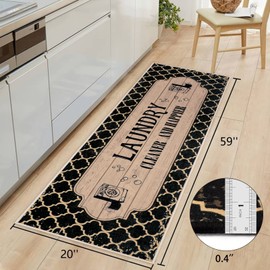 Yinuomo Laundry Room Rug Runner 20"X59" Non Slip Laundry Rugs and Mats for Laundry Room Decor Washable Runner Rugs for Kitchen Floor Laundry Room Bathroom Hallway Entryway Area Rugs Black