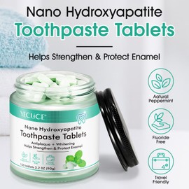 Toothpaste Tablets,150 Nano Hydroxyapatite Toothpaste Tablets, Chewable Xylitol Toothpaste Tablets, Fluoride-Free - Natural Whitening Remineralizing Travel-Friendly Eco Tabs, Peppermint