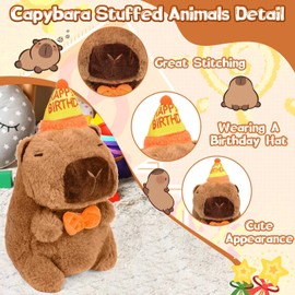 CelestiMingle Birthday Hat Stuffed Animal, Capybara Teddy, 23cm Capybara Plush Toy, Soft Plushie Toy Doll, Cute Birthday Gifts for Kids, Girls, Boys(C)