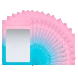 100 Pack Resealable Mylar Bags - 5.5 x 7.9 Inch Smell Proof Bags with Clear Window Foil Pouch Bag Flat Bag Matte Gradient Color (Pink Blue)