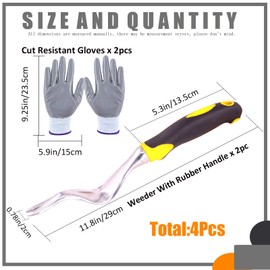 Rustark 3 Pcs Hand Weeder Tool Garden Weeding Tools with Manual Weed Bend Puller and Gloves, Gardening Weed Puller, Weeding Tools for Garden Lawn Yard Farmland Transplant