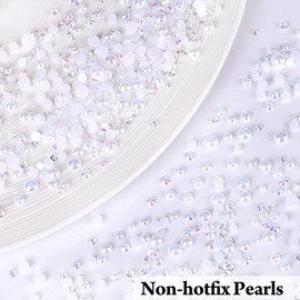 7700 Pieces Pearls Rhinestones Non-Hotfix Flatback Pearls Beads Resin Rhinestone Gemstones Crystal Set with Wax Pencil for Crafts DIY Nail Makeup, Mixed Sizes 3/4/5/6mm(White)