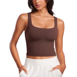 CRZ YOGA Womens Butterluxe Double Lined Square Neck Tight Tank Tops Sleeveless Workout Cropped Casual Yoga Fitted Shirts Taupe Small
