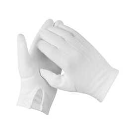 Tussan Sports White Cotton Gloves Plain Light Weight & Soft with Washable Reusable Material Popper Snap Fastening Masonic Gift Accessory For Freemason Men (White - One Size, Pair of 1)