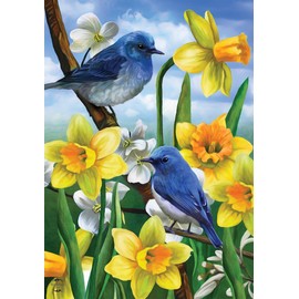 Bluebirds And Daffodils Spring House Flag Floral 28" x 40" Briarwood Lane