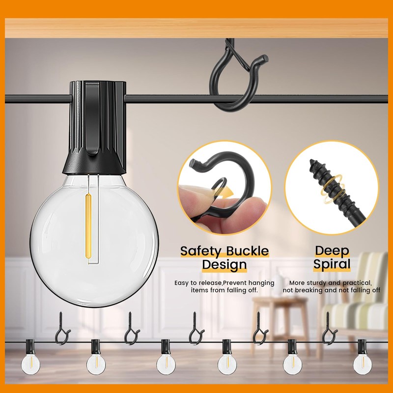 50 PCS Q-Hanger Hooks with Safety Buckle, Windproof Screw Wall