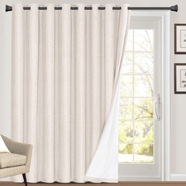 PrinceDeco 100% Blackout Curtains Black Out Curtains for Sliding Glass Doors Extra Wide Blackout Curtains Folding Door Curtain Sliding Glass Door Curtain, W100 X L96 Inch，Ivory