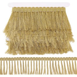 AHANDMAKER 4.3 Yards Gold Fringe Tassel Trim, 2.95 Inch Wide Polyester Fringe Trim, Sewing Edging Trim Braided Decorative Trim for DIY Crafts Clothes Curtain Home Decor