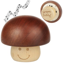 Gzdiyty Happy Birthday Music Box, Wood Engraved Vintage Cute Mushroom Wind Up Musical Gifts for Boyfriend Him Woman Husband Girlfriend Birthday Anniversary Christmas Valentine's Day