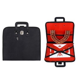 Masonic Regalia Black Faux Leather Soft Masonic Apron Carrying Case with Black Handle