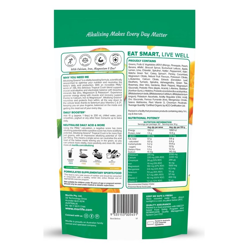 Morlife Alkalising Greens® Tropical Crush 200g