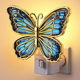 Hohean Butterfly Night Light, 0.6W LED Butterfly Night Light Plug into Wall, Manual On/Off Switch, Monarch with Gold Trim Decorative, 360°Swivel Plug, Girls,Kids&Adults Bedroom Bathroom Decor(Blue)