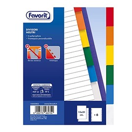 Favorit 100500802 Universal Hole Dividers for Ring Binders with 6 Colored Neutral Notches, Internal Size A5, Polypropylene (Non-Toxic Plastic)