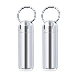 SHD SHD 2 Pack Pill Container Keychain Pill Holder 100% Waterproof Pill Case Single Chamber Stainless Steel Pill Box (Silver)