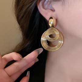W WEILIRIAN Vintage Circle Drop Earrings Big Circle Hoop Earrings Geometric Circle Earrings Statement Hoop Drop Earrings Gold Oval Stud Earrings Jewelry for Women (Gold)