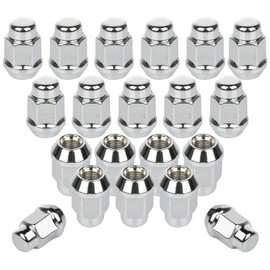 BURANIFUSION 20 Chrome 7/16-20 Bulge Acorn 3/4(19mm) Hex Lug Nuts (Through-Hardened Steel) for Chevy Left Right Front Rear 1.395" Length 0.90"(22.7mm)-Width Conical,Cone 60 Degree-Seat WEF1580