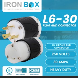 IronBox Electric NEMA L6-30P Locking Power Cord Plug - 30Amp, 250V, 3-Wire - Twist Lock Outlet Extension Plug Ends - UL Listed Heavy Duty Electric Plug Adapter for Industrial, Generator, Camper & More