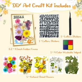 Fymlhomi 12Pcs Frame for Pressed Flowers Handmade,DIY Family Handprint Kits Pressed Flower Frames - /w Real Dried Flower and Ink Pads,Dried Flowers Frame for Tabletop Display,or Gifts for Mom Dad