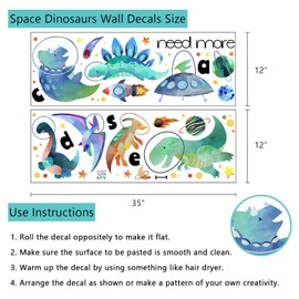 Yovkky Boys Space Dinosaurs Astronauts Wall Decal, Funny Peel Stick Dino Animal Planet Stickers Nursery Spaceship Rocket Decor, Home Baby Room Decorations Kids Bedroom Playroom Art Party Supply Gift